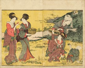 Gathering Spring Herbs. From the Picture Book of Flowers of the Four Seasons (Ehon shiki..., 1801. Creator: Utamaro, Kitagawa (1753-1806).