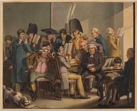 Gentlemen's Circle in the Reading Room. Scenes of life during the Biedermeier period. Creator: Opiz, Georg Emanuel (1775-1841).