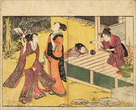 Girls Playing New Year Games. From the Picture Book of Flowers of the Four Seasons (Ehon..., 1801. Creator: Utamaro, Kitagawa (1753-1806).