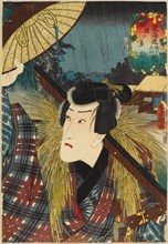 Inohana, between Sakanoshita and Tsuchiyama: Ichikawa Danjuro VIII as Kanbei, from the..., 1852. Creator: Kunisada (Toyokuni III), Utagawa (1786-1864).