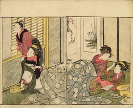 Interior Scene on a Snowy Day. From the Picture Book of Flowers of the Four Seasons..., 1801. Creator: Utamaro, Kitagawa (1753-1806).