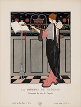 La Joueuse de Théorbe, Manteau du soir de Paquin (La Gazette du Bon ton), 1914. Creator: Barbier, George (1882-1932).