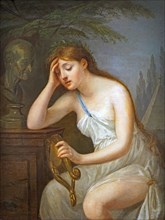 Muse of poetry mourning the death of Voltaire (La Muse de la poésie pleurant la mort de..., 1785. Creator: Brossard de Beaulieu, Geneviève (1755-1835).