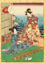 No. 45, Hashihime, from the series Lady Murasaki's Genji Cards (Murasaki Shikibu Genji karuta), 1857 Creator: Kunisada II (Kunimasa III, Toyokuni IV), Utagawa (1823-1880).