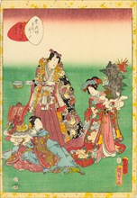 No. 54, Yume no ukihashi, from the series Lady Murasaki's Genji Cards (Murasaki..., 1857. Creator: Kunisada II (Kunimasa III, Toyokuni IV), Utagawa (1823-1880).