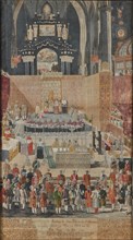 Pope Pius VI celebrates the Easter Holy Mass in St. Stephen's Cathedral in Vienna..., 1782, 1788. Creator: Anonymous.