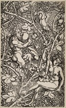 Satyr and Nymph with Birds. Module of a wallpaper, c.1525. Creator: Beham, Hans Sebald (1500-1550).