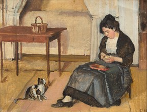 Seated woman peeling an apple, ca 1885. Creator: Hodler, Ferdinand (1853-1918).