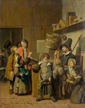 Teacher and school children in the classroom, 1733. Creator: Horemans, Jan Josef, the Younger (1714-1790).