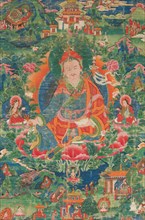 Thangka of Padmasambhava with scenes from his life, Early 19th cen.. Creator: Tibetan culture.