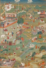Thangka with scenes from the Buddha's Life, 18th century. Creator: Tibetan culture.