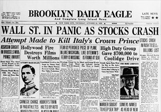 The Brooklyn Daily Eagle Front Page from October 24th, 1929: Stocks Crash - Great Depression, 1929. Creator: Historic Object.