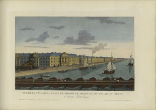 Vue de la Neva, de la place de Pierre-le-Grand et du palais du Sénat, à Saint-Pétersbourg, 1817-1824 Creator: Courvoisier-Voisin, Henri (1757-1830).