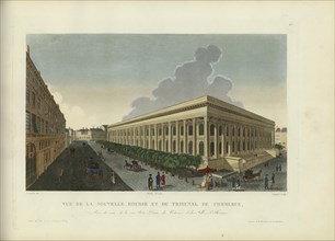 Vue de la nouvelle Bourse et du tribunal de commerce, prise du coin de la rue Notre..., 1817-1824. Creator: Courvoisier-Voisin, Henri (1757-1830).