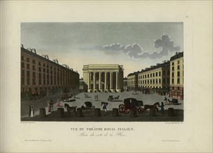Vue du Théâtre royal Italien, prise du côté de la place, 1817-1824. Creator: Courvoisier-Voisin, Henri (1757-1830).