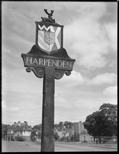 Village Sign, St Albans Road, Harpenden, St Albans, Hertfordshire, 1945-1960. Creator: Margaret F Harker.