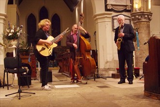Geoff Simkins - Howard Alden Trio, St Andrews Church, Hove, East Sussex, 21 Oct 2022. Creator: Brian O'Connor.