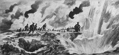 English Attack of July 31, 1917; British infantry advance..., 1917. Creator: A Forestier.