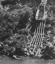 Italian Offensive of the Isonzo; Boats are lowered on a slide of the riverbank escarpment, 1917. Creator: Unknown.