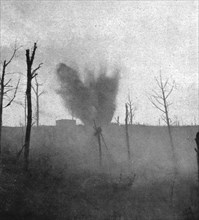 The Battle of La Malmaison; During our artillery fire: explosion of a large French shell..., 1917. Creator: Unknown.