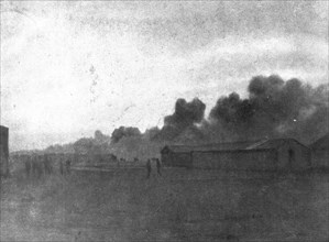 The Dark Hours of Italy; Fire in aviation hangars, October 25, before the arrival.., 1917. Creator: Unknown.