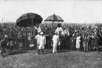 Distant Fronts, In Cameroon; Two sultans and their retinue bid farewell to Colonel Brisset..., 1917. Creator: Unknown.