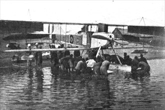 Conquest of GermanEast Africa; Launching a seaplane on Tanganyika with the help of..., 1917. Creator: Unknown.