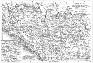 Map of the Herzegovina, Bosnia, Servia and Montenegro, 1876. Creator: Unknown.