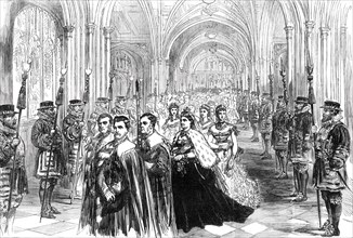 The Queen Opening Parliament: Procession in the Peers' Corridor, 1876. Creator: Unknown.