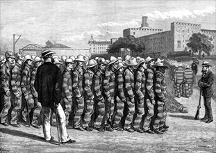 American Sketches: Prison Life on Blackwell's Island - No. 1. returning from work, 1876. Creator: Felix Elie Regamey.