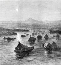 The Expedition against the Malays: the British Force ascending the Perak River, 1876. Creator: J Greenaway.