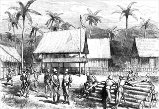 The Expedition against the Malays of Perak: officers' quarters, Campong Boyah, 1876. Creator: C.R..