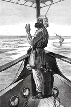 Taking soundings on board a steamer on the Indus, 1876. Creator: Unknown.