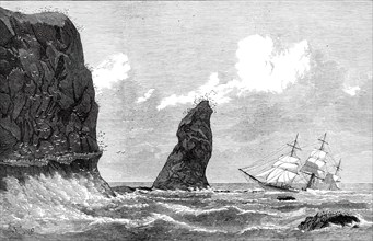 The Strathmore on the Crozet Islands, sketched by the carpenter of the ship, 1876. Creator: H. E. Tozer.