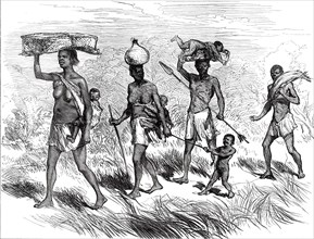 Lieutenant Cameron's sketches in Africa: a Native Family on the March, 1876. Creator: Unknown.