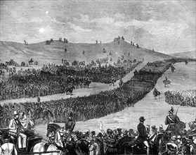 The Volunteer Review at Tring on Easter Monday: the March Past at Beacon Hill, 1876. Creator: Unknown.
