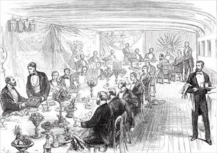 Farewell Dinner given to the Prince of Wales by the officers of the Serapis...1876. Creator: L.B..