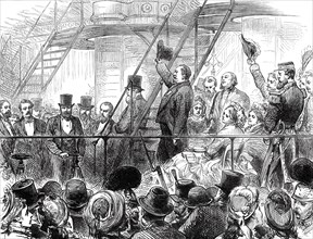 Opening of the American Centennial Exhibition: President Grant Starting the Machinery...1876. Creator: Melton Prior.