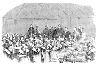 The Centenary Fete of the Asylum for Female Orphans - the Archbishop of Canterbury Saying Grace,1858 Creator: Unknown.