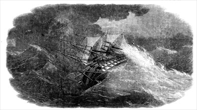 Laying the Atlantic Telegraph Cable - the "Agamemnon" in a Storm, 1858. Creator: Smyth.