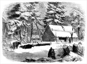Lumbering in New Brunswick - Lumberman's Camp-house, 1858. Creator: Unknown.