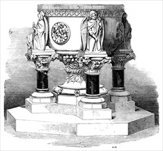 Font in St. Mary's Church, Stoke Newington, 1858. Creator: Unknown.