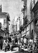 Street Scene in Lahore - from drawings by W. Carpenter, Jun., 1858. Creator: Unknown.