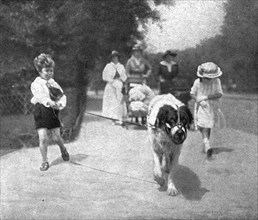 'Paris pendant la "Bataille de Paris"; enfants a la promenade. ', 1918. Creator: Unknown.