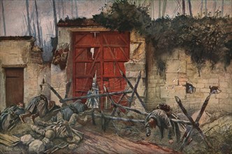 'Sur les Champs de Bataille de 1918; une porte du parc chateau de Plessis-de-Roye', 1918. Creator: Francois Flameng.