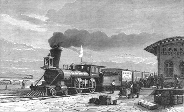 ''The Railway Station at Omaha; Ocean to Ocean, the Pacific railroad', 1875. Creator: Frederick Whymper.