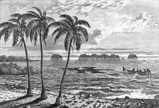 ''The village as seen from the shore; A Visit to the Guajiro Indians of Maracaibo, Venezuela', 1875. Creator: A Goering.
