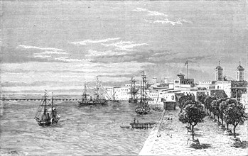 'St. Louis, Senegal, viewed from the north; Journey from the Senegal to the Niger', 1875. Creator: Unknown.