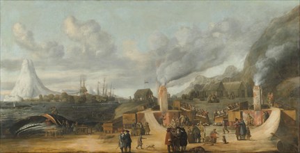 The Whale-oil Refinery near the Village of Smerenburg, 1639. Creator: Cornelis de Man.