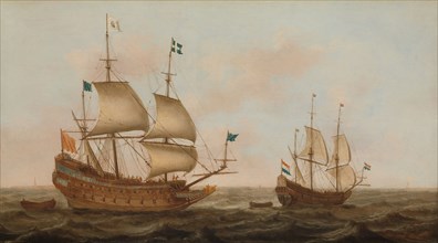 A Warship Built for France and a Dutch Yacht under Sail, c.1635. Creator: Jacob Gerritz Loef.